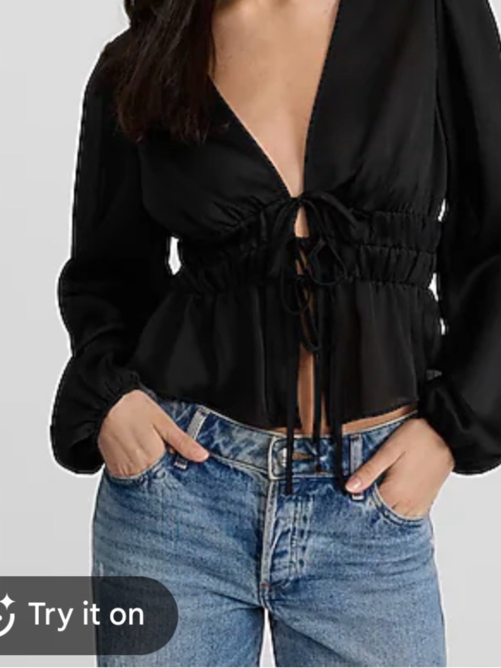 Abercrombie & Fitch Black Tie-Front Long Sleeve Top